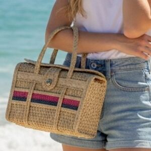 Tote Bag Wicker Large Weaved/ Straw Single Flap Closure Bag
